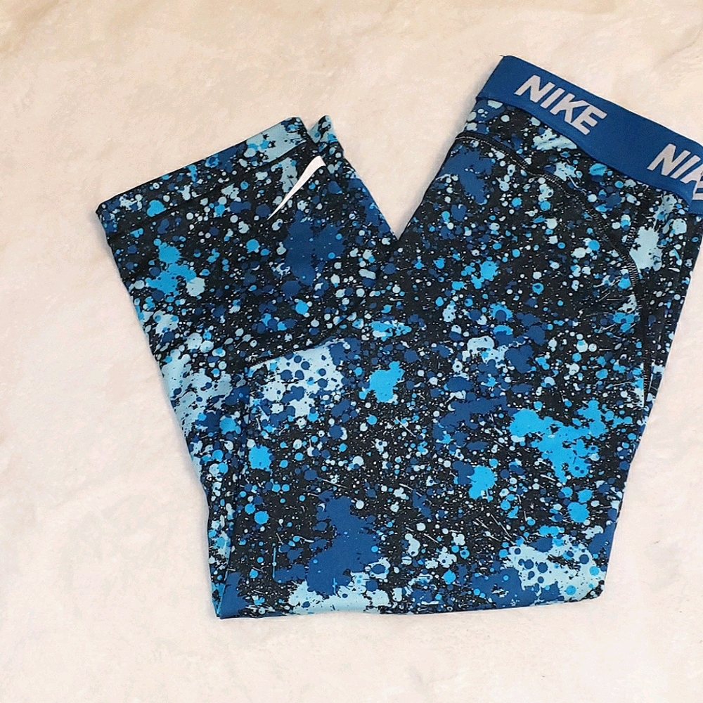Nike crop leggings paint splatter blue